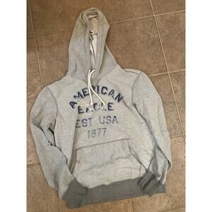American Eagle Hoodie M Pullover Vintage Long Sleeves Hooded Gray Blue USA 1977